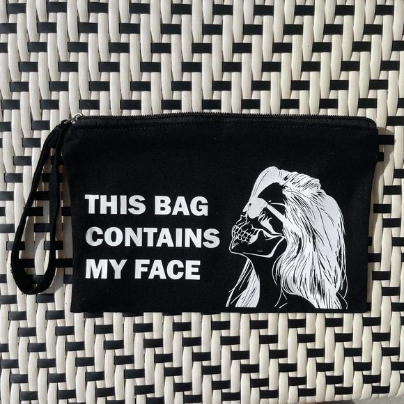 This Bag Contains My Face Black Skeleton Wristlet - Picture 1 of 2